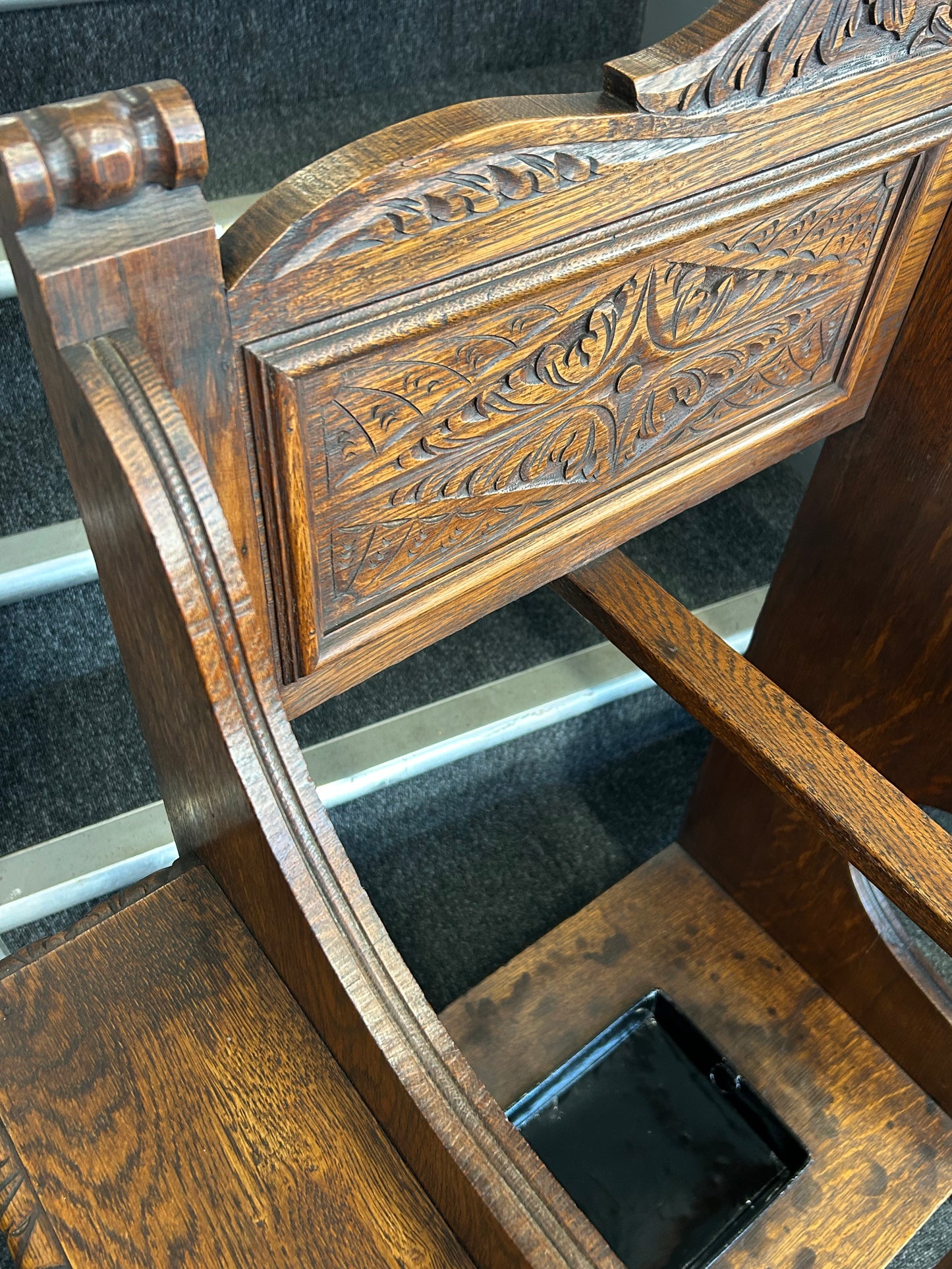 Carved oak hall seat/stick stand