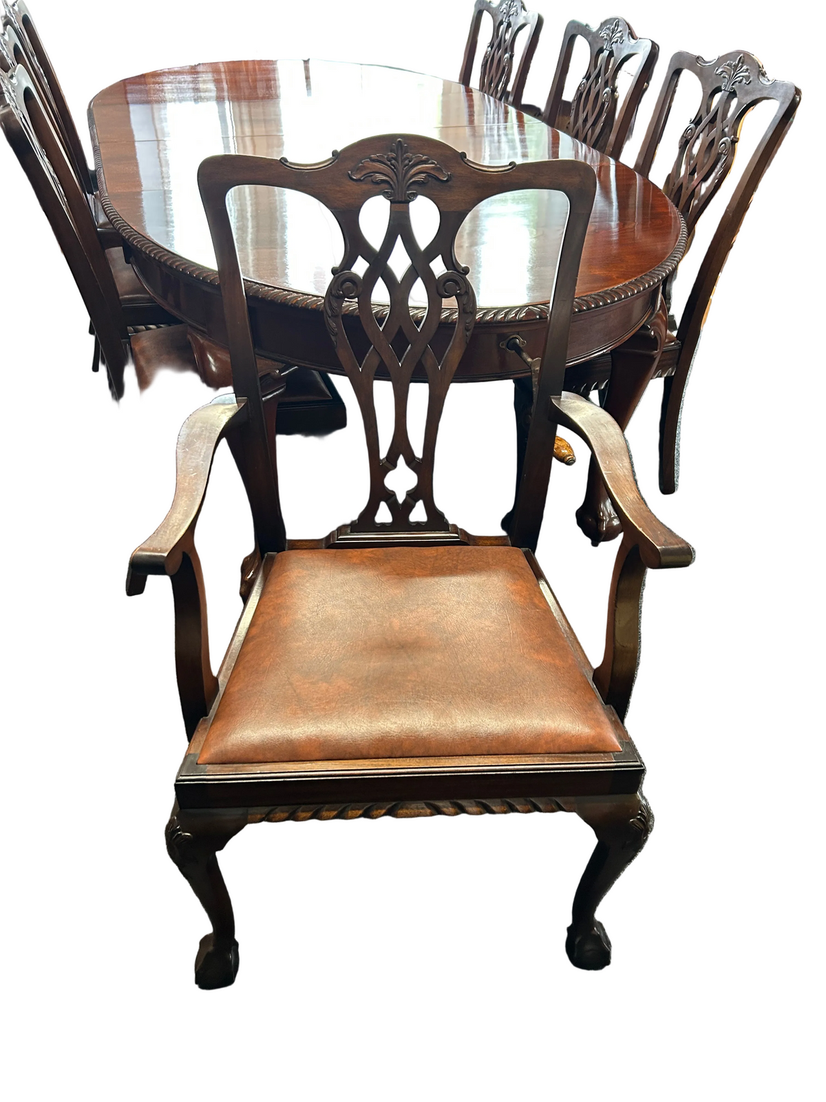 Mahogany Chippendale Style Extending Dining Table And 8 Chairs