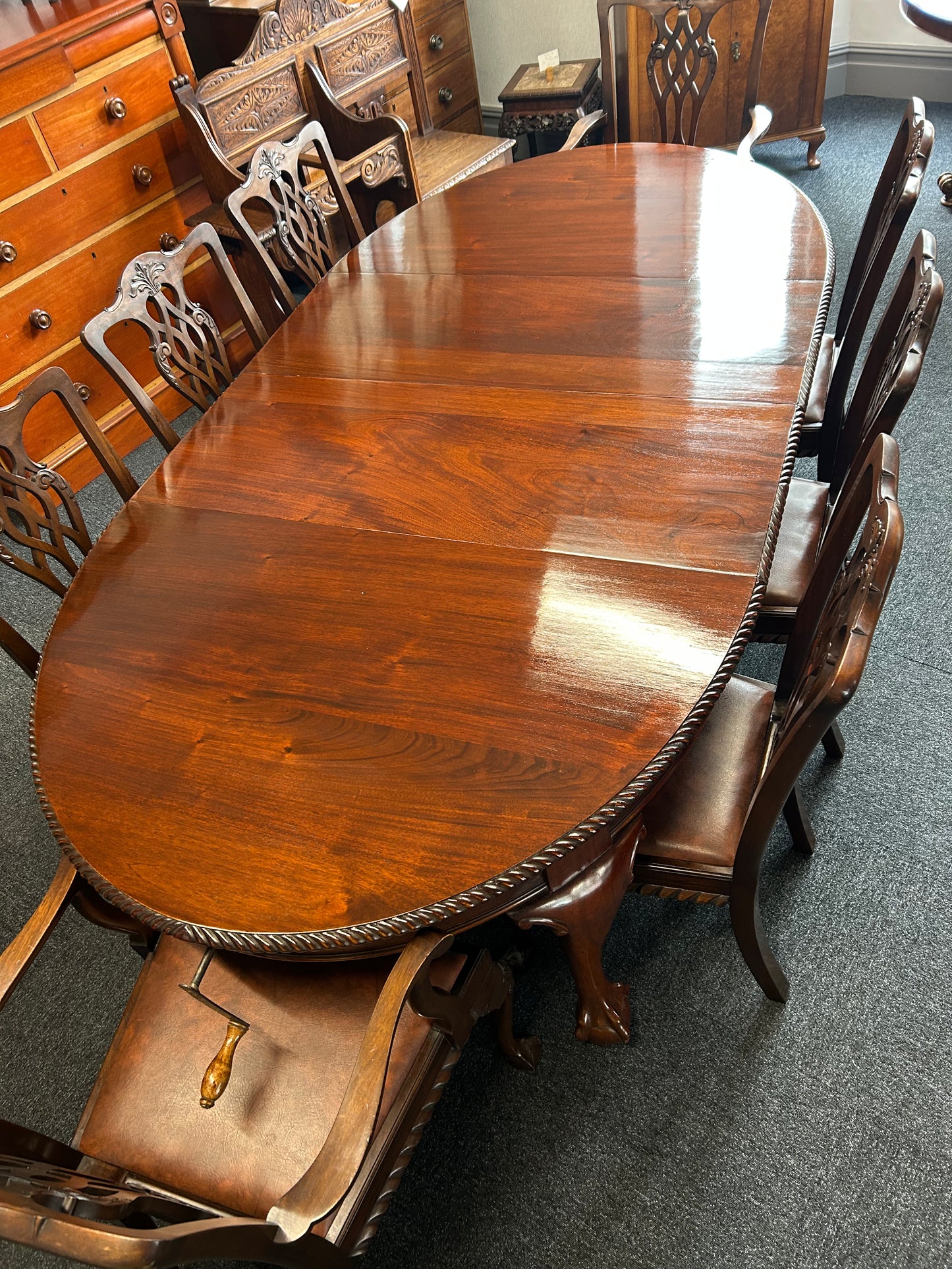 Mahogany Chippendale Style Extending Dining Table And 8 Chairs