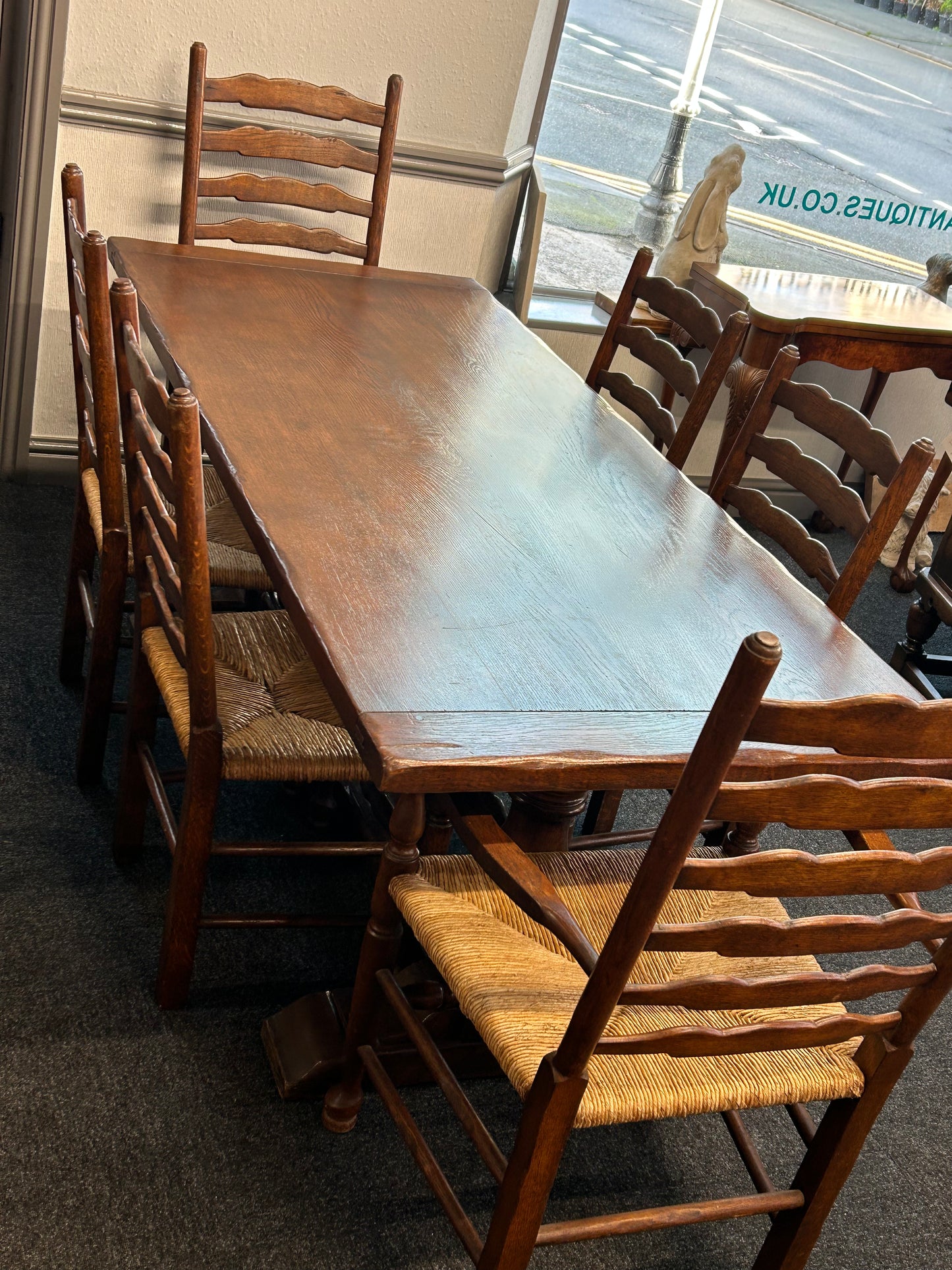 Oak Refectory Dining Table And Set Of 6 Ladder Back Chairs